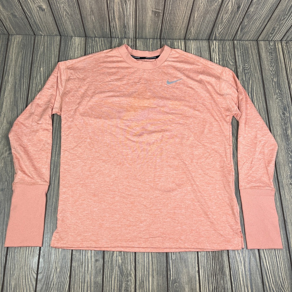 Nike Dri-FIT Running Top Women Sz M Coral Peach Long Sleeve Thumbhole Athleisure